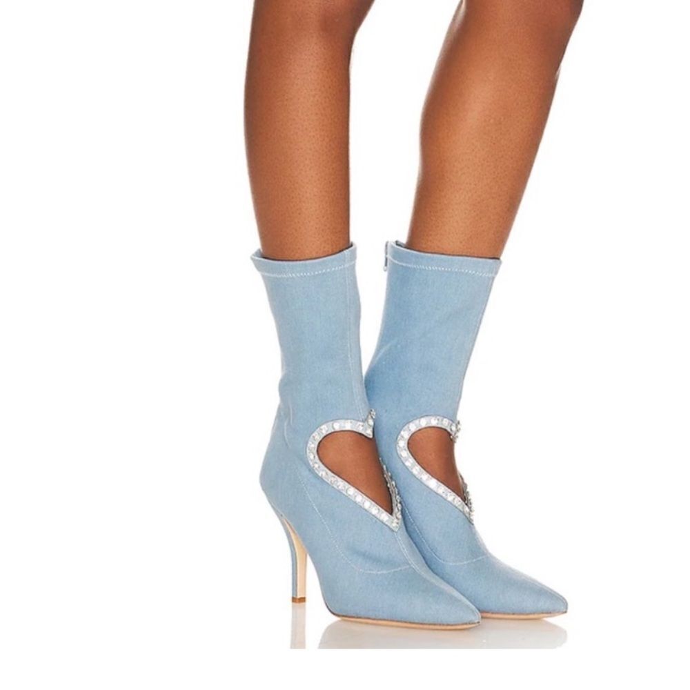 Lovers and Friends liv pale blue denim crystal above ankle booties Sz 10